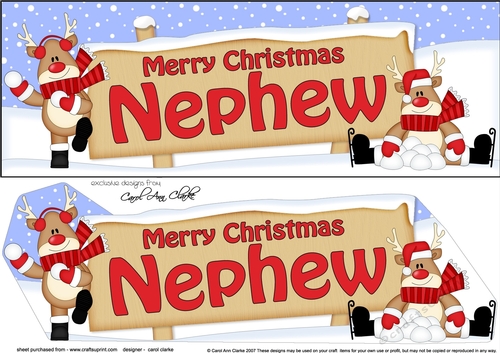 large DL Merry Christmas NEPHEW with Rudolph 3D decoupage