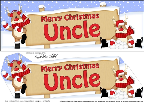 large DL Merry Christmas UNCLE with Rudolph 3D decoupage