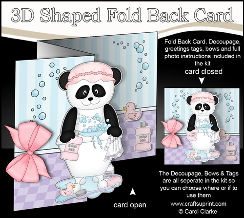 3D Shaped No-Hole Fold Back Card Kit - Bathtub Buddies - Cute Little Panda Su Ling