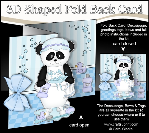 3D Shaped No-Hole Fold Back Card Kit - Bathtub Buddies - Cute Little Panda Chi Chi