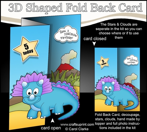 3D Shaped No-Hole Fold Back Mini Kit -  Cute Little Dinosaur  Riposaur