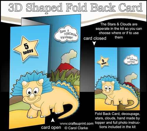 3D Shaped No-Hole Fold Back Mini Kit -  Cute Little Dinosaur  Jaws