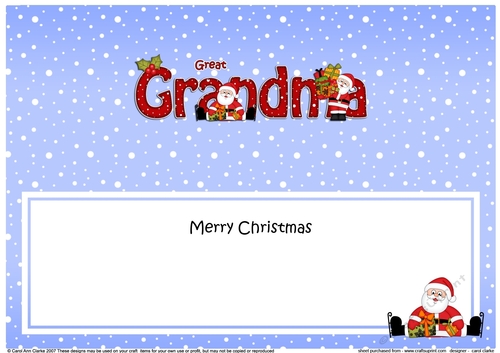 Large DL Merry Christmas GREAT GRANDMA insert