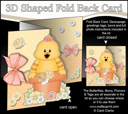3D Shaped No-Hole Fold Back Card Kit - Flowerpot Friends - Cute Little Chick Quackers