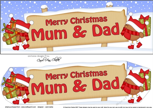 Large DL Merry Christmas MUM & DAD with Robins 3D decoupage