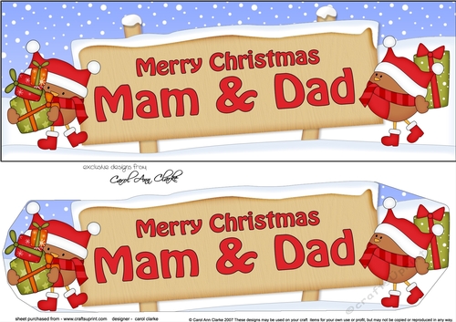 Large DL Merry Christmas MAM & DAD with Robins 3D decoupage