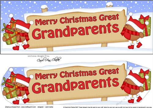 Large DL Merry Christmas GREAT GRANDPARENTS with Robins 3D decoupage