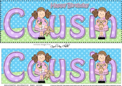 Large DL Happy Birthday COUSIN 3D decoupage