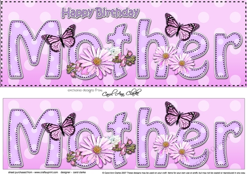 Large DL Happy Birthday MOTHER 3D decoupage