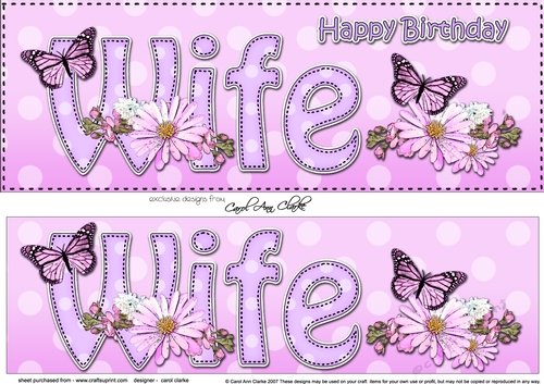 Large DL Happy Birthday WIFE 3D decoupage