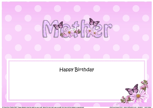 Large DL Happy Birthday MOTHER insert