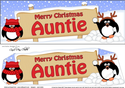 Large DL Merry Christmas AUNTIE with Penguins 3D decoupage