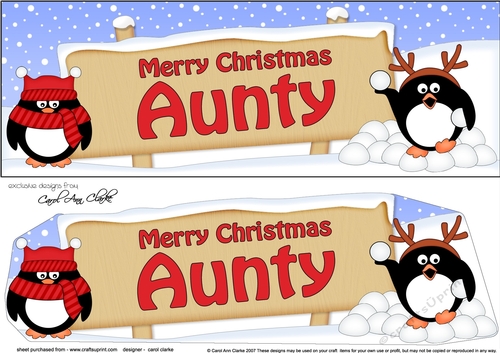 Large DL Merry Christmas AUNTY with Penguins 3D decoupage