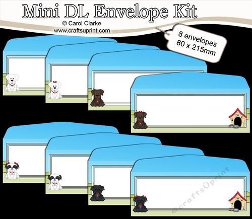 8 Mini Dl (80 x 215mm) Cute Dogs Envelope Kit