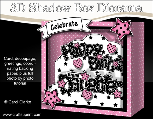 3D Diorama Shadow Box Word Card Mini Kit  -  Happy Birthday GRANDDAUGHTER