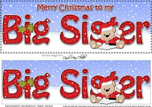 Large DL Merry Christmas BIG SISTER 3D decoupage