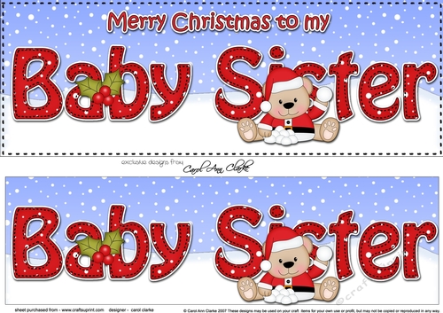 Large DL Merry Christmas BABY SISTER 3D decoupage