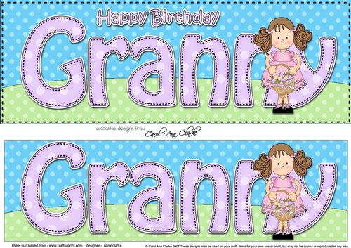 Large DL Happy Birthday GRANNY 3D decoupage