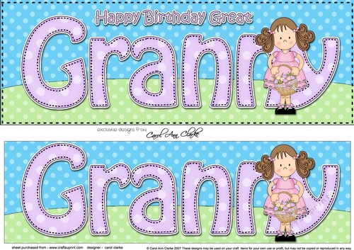 Large DL Happy Birthday GREAT GRANNY 3D decoupage