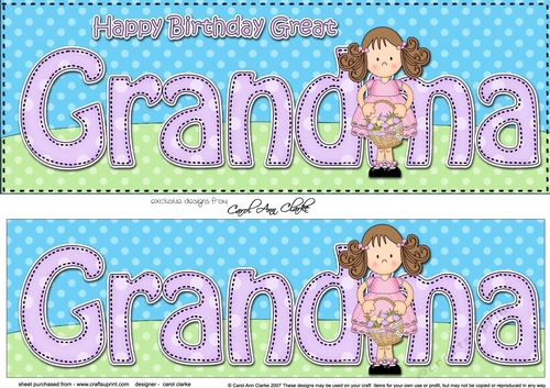 Large DL Happy Birthday GREAT GRANDMA 3D decoupage