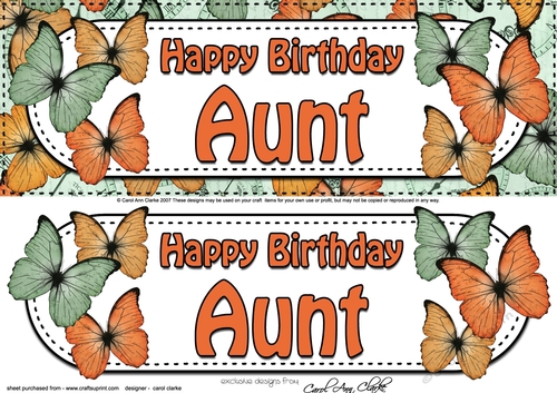 Large DL Happy Birthday AUNT Butterflies 3D decoupage