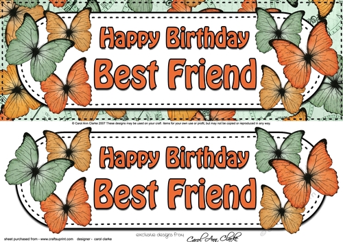 Large DL Happy Birthday BEST FRIEND Butterflies 3D decoupage