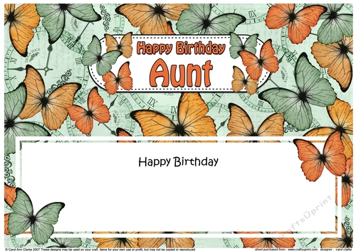 Large DL Happy Birthday AUNT Butterflies matching insert
