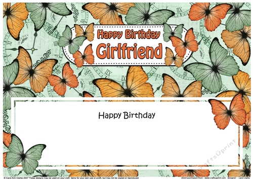 Large DL Happy Birthday GIRLFRIEND Butterflies matching insert