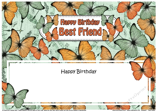 Large DL Happy Birthday BEST FRIEND Butterflies matching insert