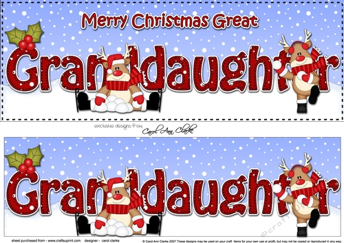 Large DL Merry Christmas GREAT GRANDDAUGHTER 3D decoupage 