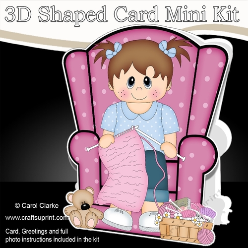 3D Shaped Card  Kit - Toddler Girl is Knitting