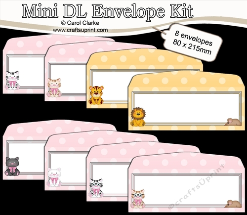 8 Mini Dl (80 x 215mm) Cute Cats Envelope Kit