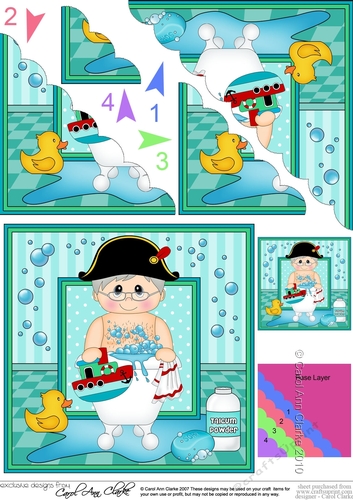 Cute Old Man Bathtub Buddies Scalloped Corner Stacker