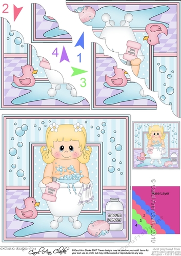 Cute Young Girl Bathtub Buddies Scalloped Corner Stacker