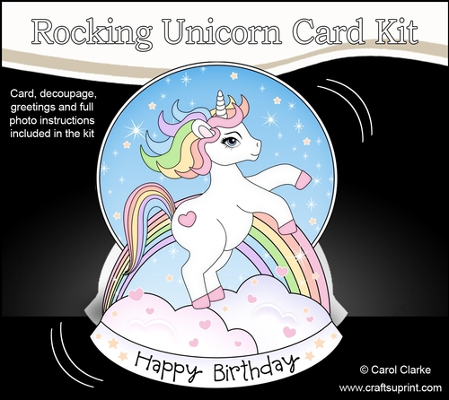 3D Shaped Rocking Card Mini Kit  -  Cute Little Unicorn Rainbow 
