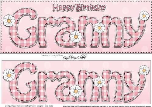 Large DL Happy Birthday GRANNY 3D decoupage