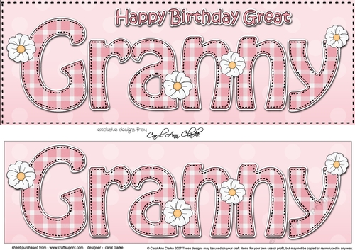 Large DL Happy Birthday GREAT GRANNY 3D decoupage 
