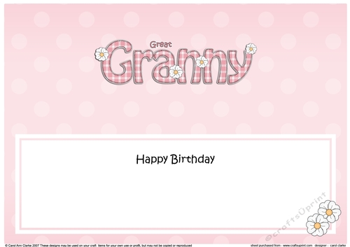 Large DL Happy Birthday GREAT GRANNY insert 