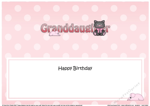 Large DL Happy Birthday GRANDDAUGHTER insert