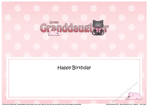 Large DL Happy Birthday GREAT GRANDDAUGHTER insert