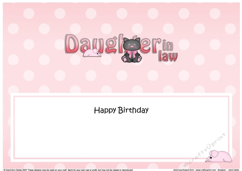 Large DL Happy Birthday DAUGHTER IN LAW insert