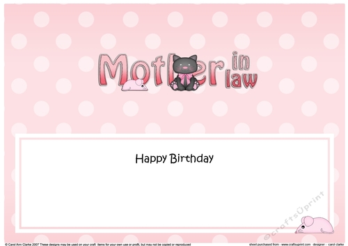 Large DL Happy Birthday MOTHER IN LAW insert