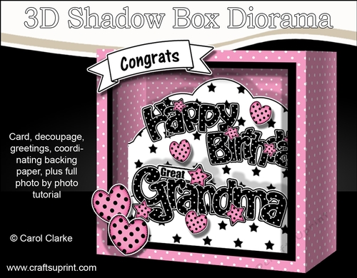 3D Diorama Shadow Box Word Card Mini Kit  -  Happy Birthday GREAT GRANDMA