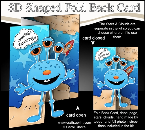3D Shaped No-Hole Fold Back Mini Kit -  Cute Alien Shaj