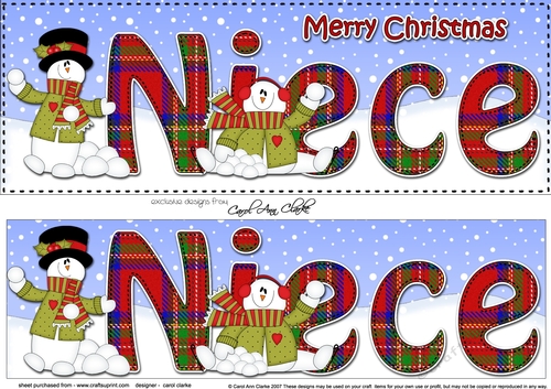 Large DL Merry Christmas NIECE 3D decoupage 