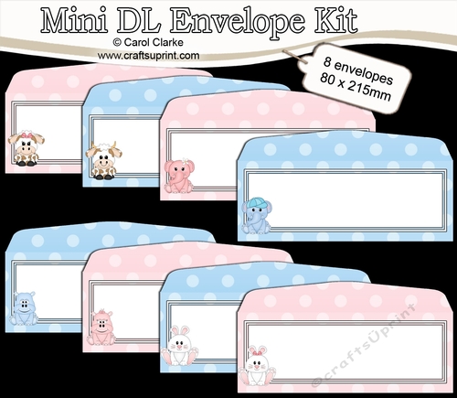 8 Mini Dl (80 x 215mm) Cute Animal Envelope Kit