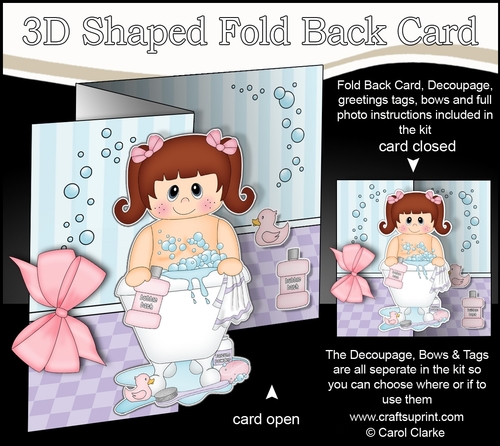 3D Shaped No-Hole Fold Back Card Kit - Bathtub Buddies - Cute Little Girl Kaylar