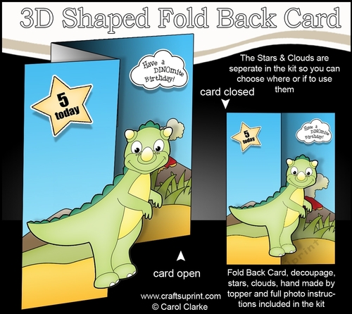 3D Shaped No-Hole Fold Back Mini Kit -  Cute Little Dinosaur Tyr