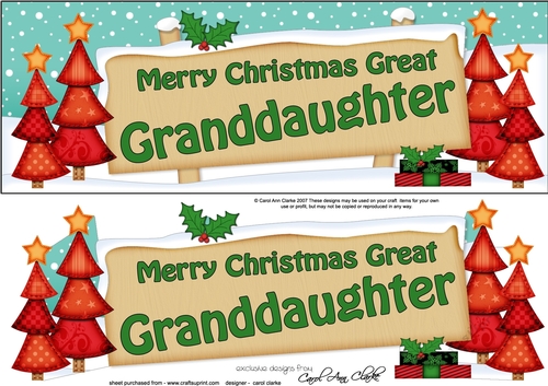 Large DL Merry Christmas GREAT GRANDDAUGHTER with Xmas Trees 3D decoupage