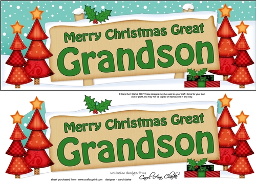 Large DL Merry Christmas GREAT GRANDSON with Xmas Trees 3D decoupage